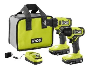 lot 702 image: RYOBI ONE 18V Cordless 2-Tool Combo Kit with DrillDriver, Impact Driver, (2) 1.5 Ah Batteries, and Charger, PCL1200K2 - NEW - SOLD AS IS