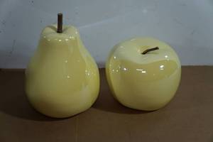 lot 148 image: Pearlescent Yellow Ceramic Apple and Pear
