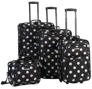 lot 128 image: Rockland 4 Piece Black Dot Luggage Set
