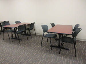 lot 133 image: TABLES AND HERMAN MILLER STACKING CHAIRS FOR LUNCHROOM OR CONFERENCE ROOM