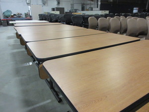 lot 246 image: FALCON WORK TABLES WITH FOLD DOWN MODESTY PANELS