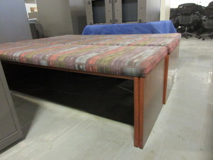 lot 299 image: WOOD FRAMED UPHOLSTERED BENCHES