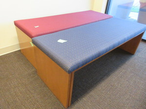 lot 260 image: WOOD FRAMED UPHOLSTERED BENCHES