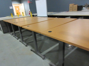 lot 329 image: FALCON WORK TABLES WITH GRAY BASE AND CORD MANAGEMENT