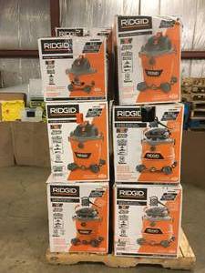 Pallet with assorted Ridgid Shop Vacs various models and conditions customer returns review pictures