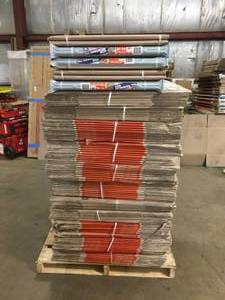Pallet with assorted Home Depo Moving Storage Cardboard boxes various sizes and conditions not used Tall Pallet see pictures