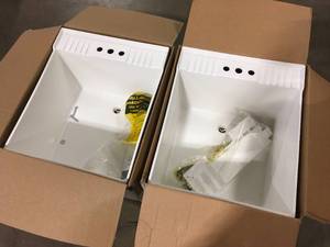 lot 9 image: Lot of 2 Mustee Utilatub 20 in. x 24 in. Structural Thermoplastic Wall-Mount Utility Tub in White not used review pictures