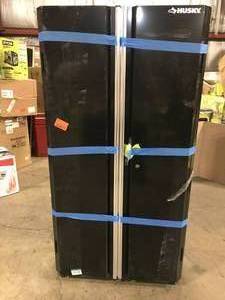 Husky Ready-to-Assemble 24-Gauge Steel Freestanding Garage Cabinet in Black (36 in. W x 72 in. H x 18 in. D)-scratched and dent  Review all pictures