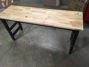 Husky 6 ft. Adjustable Height Solid Wood Top Workbench in Black for Heavy Duty Welded Steel Garage Storage System