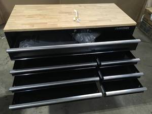 Husky 52 in. W x 25 in. D Standard Duty 9-Drawer Mobile Workbench Tool Chest with Solid Wood Top in Gloss Black