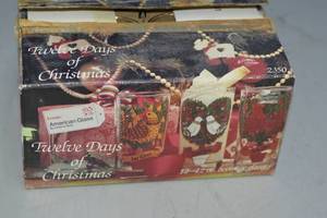 lot 39 image: Vtg Indiana Glass Full Set Of 12 Twelve Days of Christmas Drinking Glasses