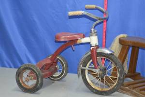 lot 21 image: vintage trike and rocking horse