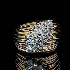 1.00 CARAT Diamond Cluster Scalloped Tapered Ring in 14k Yellow Gold $3300 Retail VIDEO
