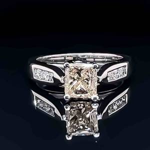 1.30ctw Champagne Diamond Square & Round Cathedral Engagement Ring in 18k White Gold $5200 Retail VIDEO