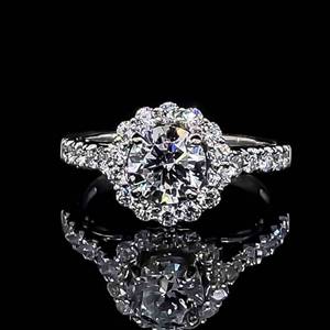 1.89ctw. Diamond Halo SI1-E Round Center w. Fine VS Diamonds set in Ornate Fancy Gallery 14k Ring NEW $7950 Retail VIDEO