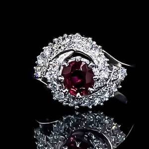 2.15ctw Very Fine Natural Pigeon Blood Ruby & Diamond Cluster Swirl Estate Ring in 18k White Gold $6000 Retail VIDEO
