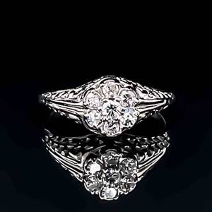 Antique Art Deco 0.40ctw Diamond Cluster Highly Engraved Filigree Estate Ring in 14k White Gold $3,200 Retail VIDEO