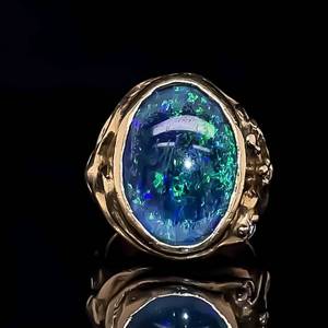 Large Oval Black Opal & Diamond Statement Nature Inspired Ring in 14k Yellow Gold $2400 Retail