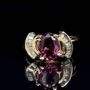 Natural Raspberry Tourmaline & Diamond Cocktail Cluster Channel Ring in 14k Yellow Gold $1,775 Retail