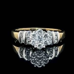 0.50ctw Diamond Cluster Scalloped Tapered Channel Bar Ring in 14k Two-Tone Yellow & White Gold $1650 Retail