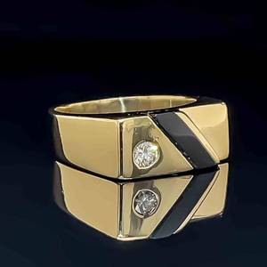 Mens Modern Diamond Solitaire & Onyx Inlay Square Top Ring in 14k Yellow Gold Ring $1350 Retail