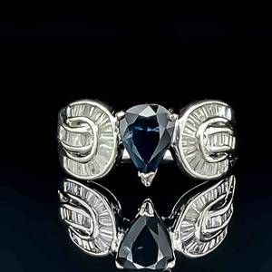Natural Blue Sapphire & Diamond Baguette Love Knot Cocktail Ring in 14k White Gold $1975 Retail VIDEO