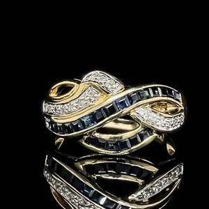 Natural Blue Sapphire & Diamond Criss Cross Love Knot Ring in 14k Yellow Gold Ring $1500 Retail