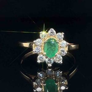 1.00ctw Oval Emerald & Diamond Floral Cluster Cocktail Ring in 14k Yellow Gold $1499 Retail VIDEO