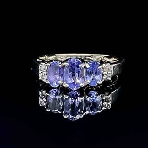 Tanzanite & Diamond Three-Stone Anniversary Cluster Ring in 14k White Gold
