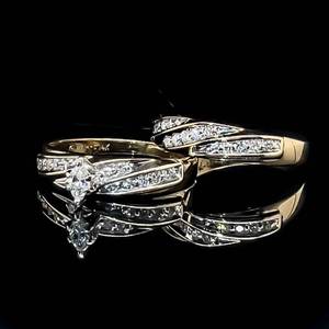 Diamond Marquise Solitaire Engagement Ring & Wedding Band 2-Piece Bridal Set in 14k Yellow Gold $1800 Retail VIDEO