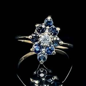 0.95ctw Natural Sapphire & Diamond Cluster Marquise Floral Bouquet Ring in 14k Yellow Gold $1550 Retail VIDEO