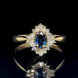 0.45ctw Natural Blue Sapphire & Diamond Halo Cluster Cocktail Ring in 14k Yellow Gold $1499 Retail