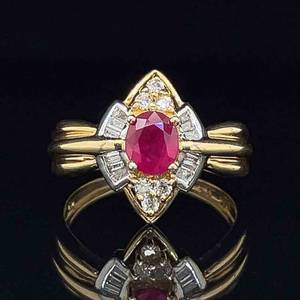 1.25ctw Natural Ruby & Diamond Cocktail Cluster Scalloped Ring in 14k Yellow Gold $1850 Retail
