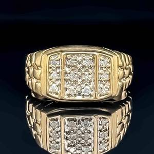 Mens 0.25ctw Four Row Diamond Pave Cluster Nugget Texture Ring in Yellow Gold $950 Retail
