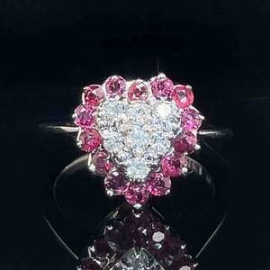 0.70ctw Natural Ruby & Diamond Cluster Heart Ring in Yellow Gold $1350 Retail VIDEO