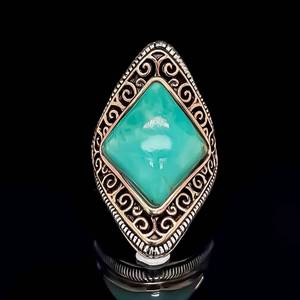 BARSE PAINTED STROKES Unique Horn Shaped Turquoise Ring in Bronze & Silver Two-Tone