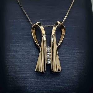 0.33ctw Diamond 3-Stone Past, Present, Future Channel Double Ribbon Slide Pendant in 14k Yellow Gold $1650 Retail