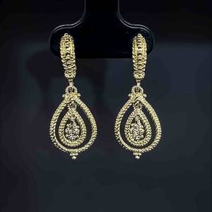 Diamond Twisted Rope Raindrop Halo Beaded Lever Back Vintage Dangle Earrings $1225 Retail