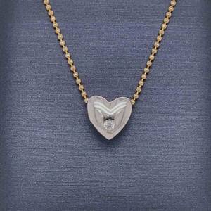 Diamond Solitaire White Heart Pendant Yellow Bead Link Chain Necklace in 14k Two-Tone Gold. Well made.