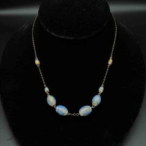 Unique Artistic Blown Glass Bead Station Chain Necklace