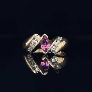 0.40ctw Marquise Tourmaline & Diamond Chevron Scroll Cocktail Ring in 14k Yellow Gold $1450 Retail