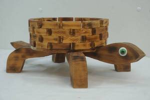 wood turtle flower pot holder