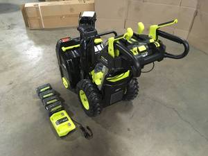 lot 1 image: RYOBI 40V HP Brushless Whisper Series 24 2-Stage Cordless Electric Self-Propelled Snow Blower - (4) 6 Ah Batteries & Charger Customer return - Review all pictures