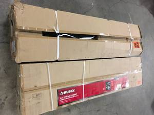 lot 20 image: Husky Ready-to-Assemble 24-Gauge Steel Freestanding Garage Cabinet in Black (36 in. W x 72 in. H x 18 in. D) Lot of 2 Open Box customer returns Review all pcitures