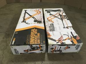 lot 12 image: TOUGHBUILT Universal QuickSetMiter Saw Stand with Class-Leading 10ft material extensions and portable gravity design Lot of 2 Review all pictures