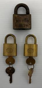 Three Vintage Brass Locks Including  1 N.S.P. Co. And 2 Wilson Bohannan Marked U.S. With Keys