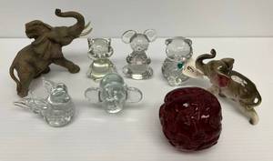 Group Of Misc. Animals Some Glass And Some Pottery Including Fenton Bear And Andrea By Sadek