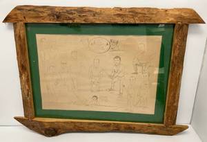 Framed Illustration By Robert Hughes Bob Perrizo (Camp Cofidence Brainerd Minnesota Celebrity Golf Tourney) From Vikings Bill Browns Estate 27 x 18 12