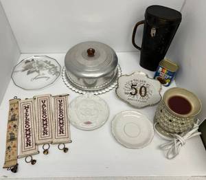 Group Of Misc. Vintage Items Including Antique Tooled Leather Instrument Case