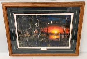 Framed Behind Glass Jim Hansel  Autyumn Visitors Measures 31 x 23